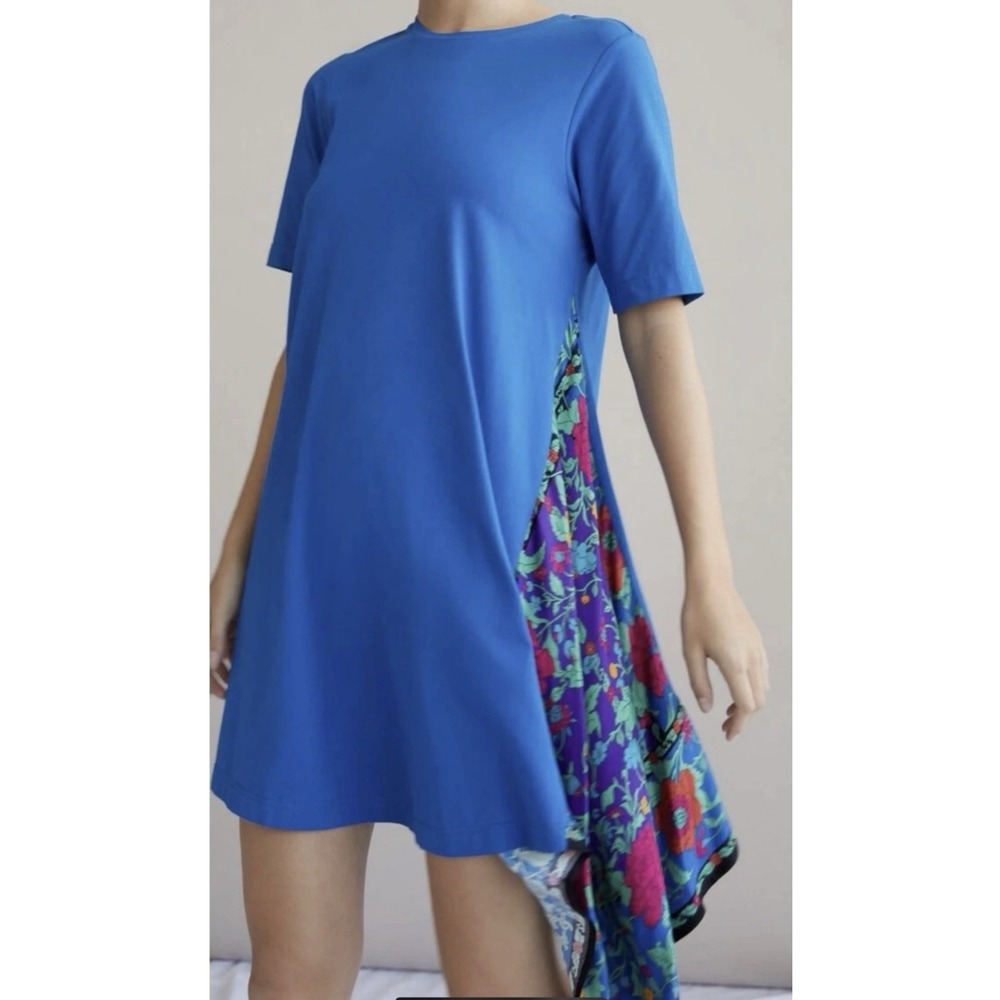 NWT Anthropologie Tiny Giulia Contrast Tee Dress L Boho Scarf Floral Midi Blue